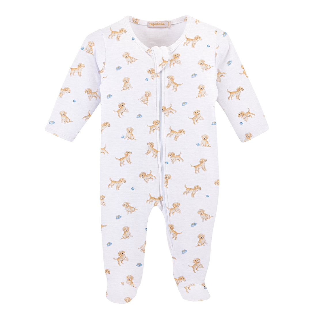 Baby Club Chic - Tiny Puppies Printed Pima Zipped Footie