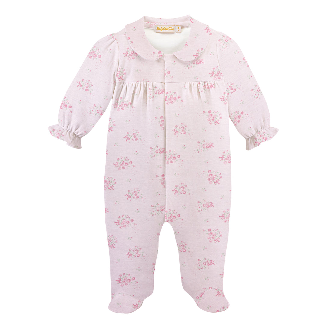 Baby Club Chic - Tiny Bunch of Roses Printed Pima Footie w/ Round Collar