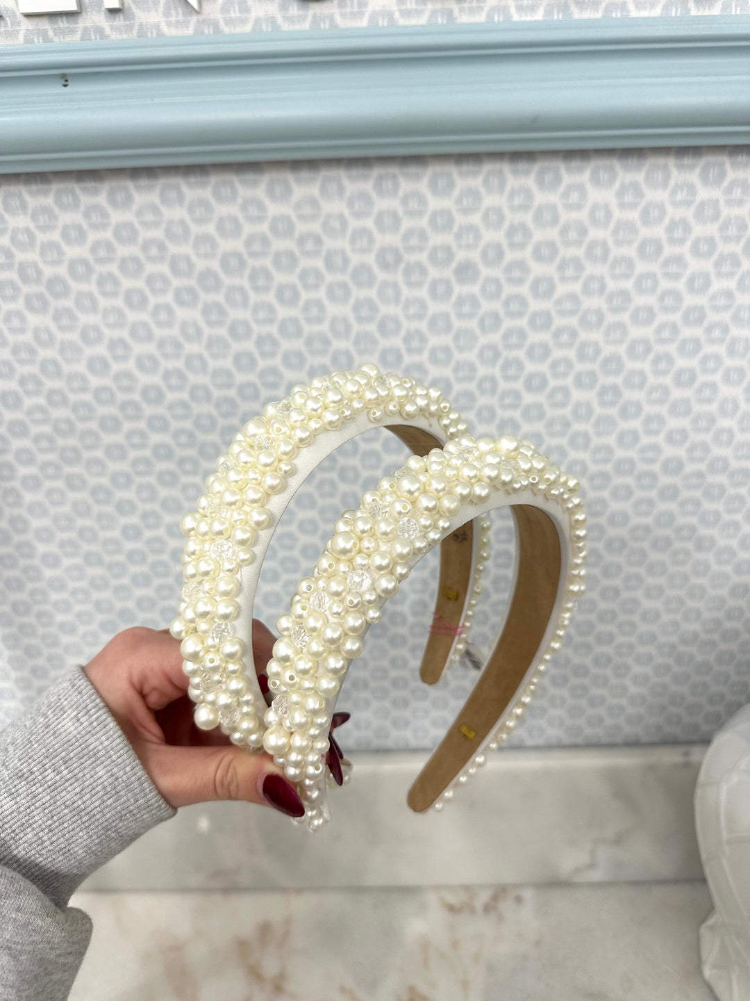 White Pearl Glass Beaded Headband