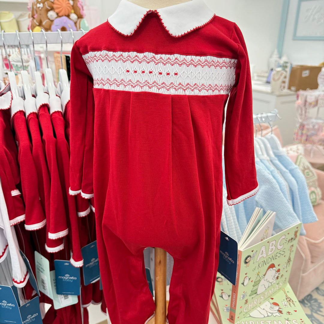Magnolia Baby - Chris and Eve's Classics Smocked Collared Playsuit - Red Boy