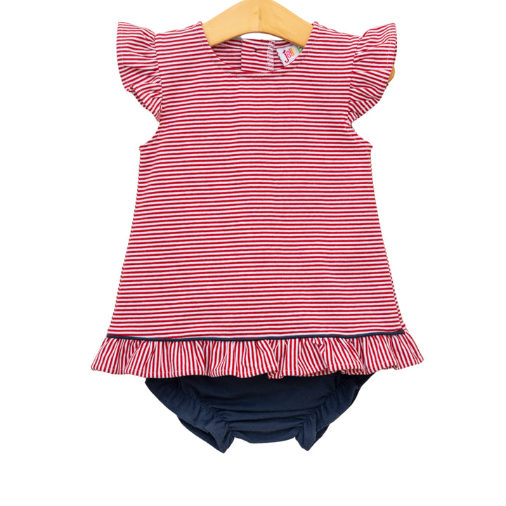 Gracie Diaper Set- Red Stripe and Navy