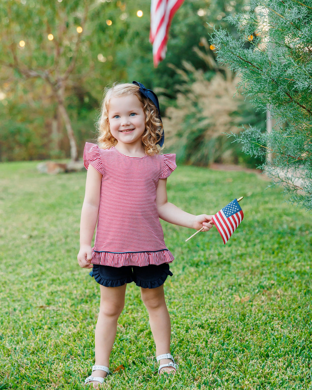 Gracie Ruffle Short Set- Red Stripe and Navy