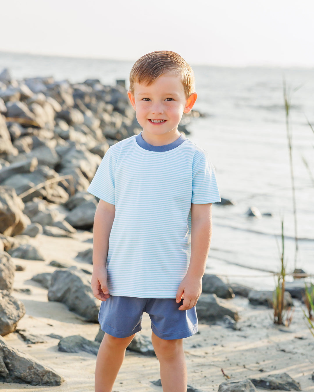 Graham Short Set- Aqua Stripe and Dusty Blue