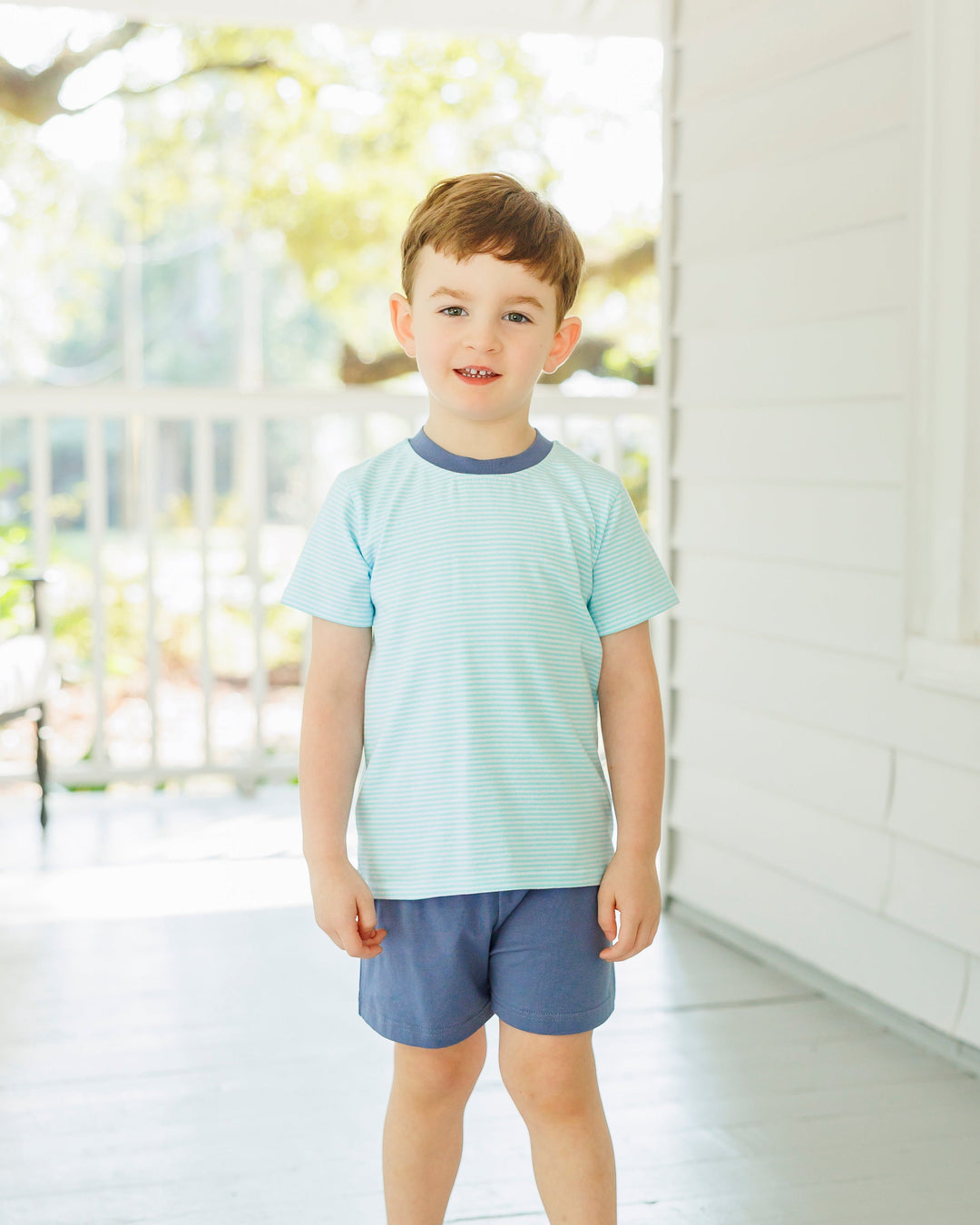 Graham Short Set- Aqua Stripe and Dusty Blue