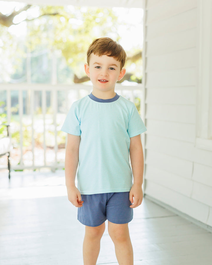Graham Short Set- Aqua Stripe and Dusty Blue