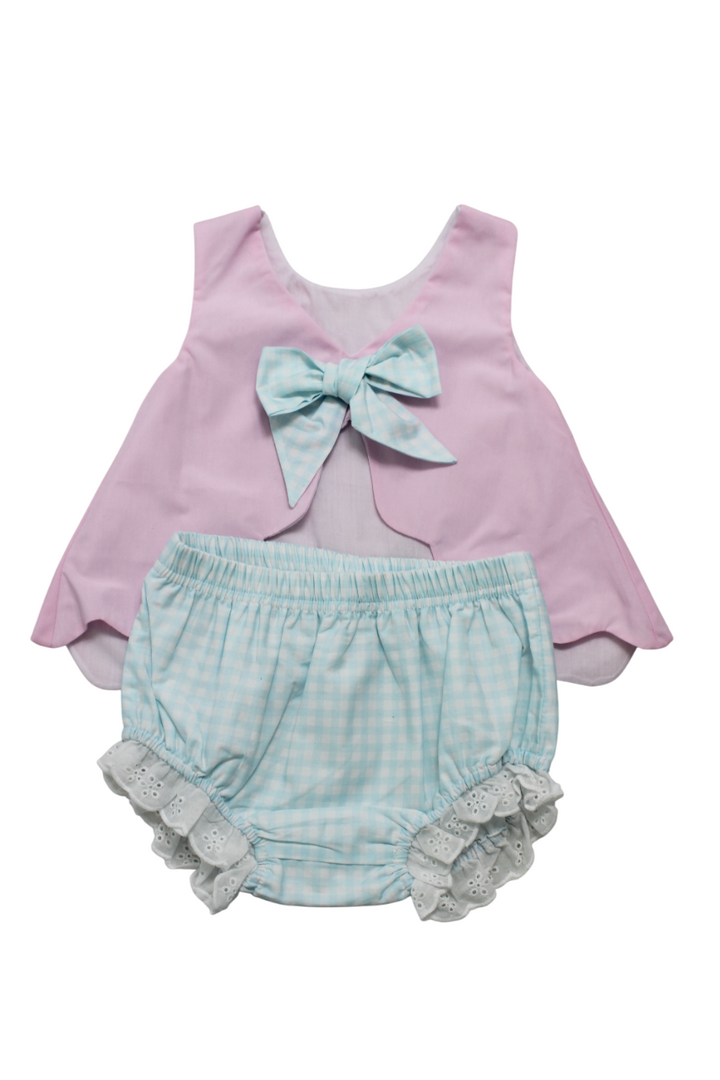 Hampton Pink with Light Blue Gingham Diaper Set