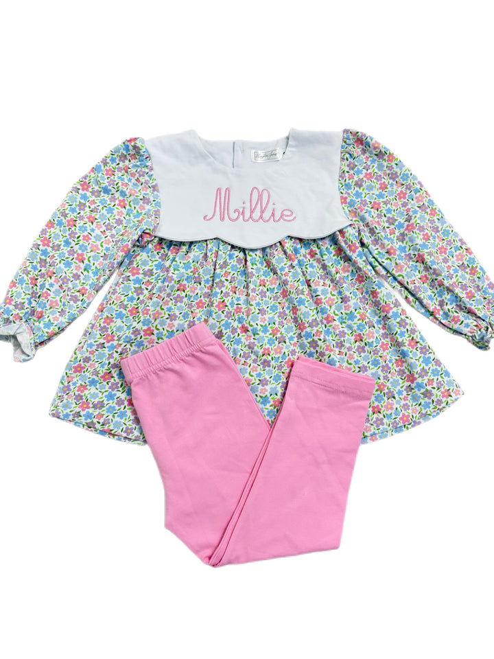 Scalloped Collar Pant Set - Winter Blooms