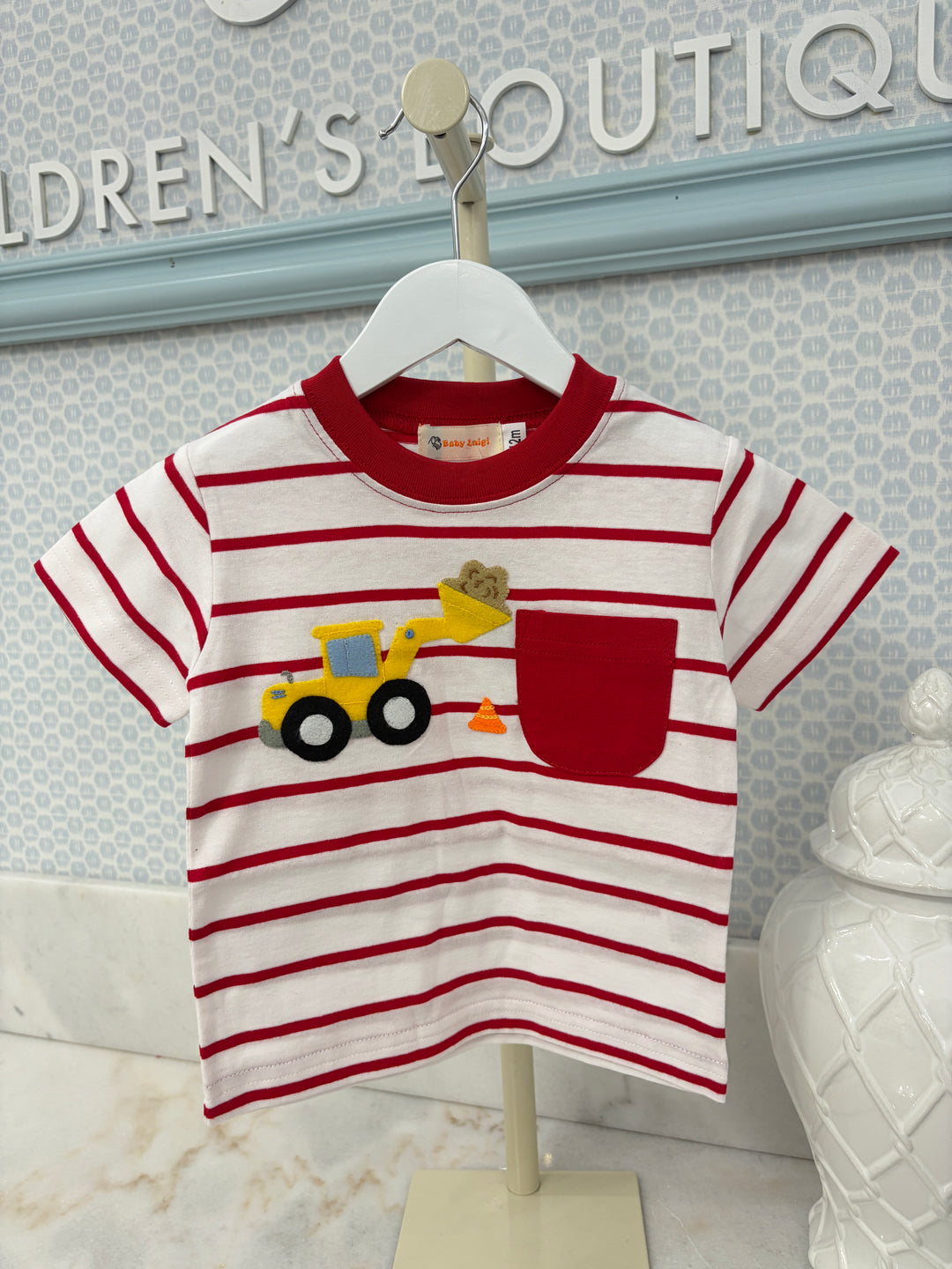 Luigi - Short Sleeve Construction Pocket Striped T-Shirt
