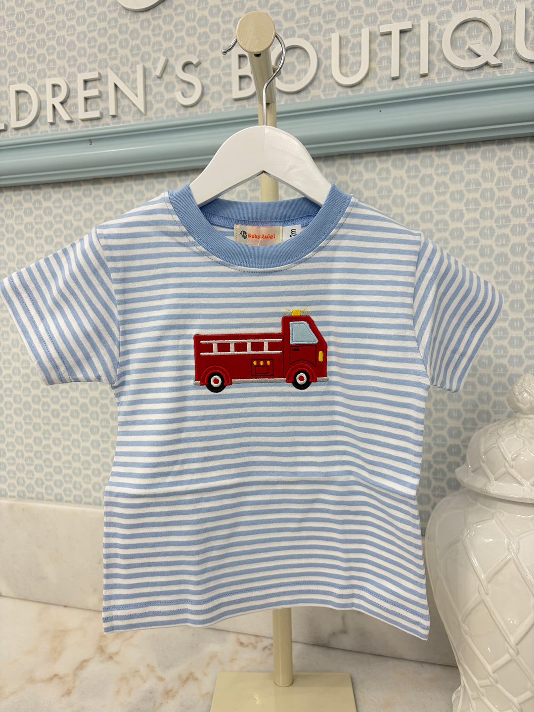 Luigi - Short Sleeve Fire Truck Striped T-Shirt