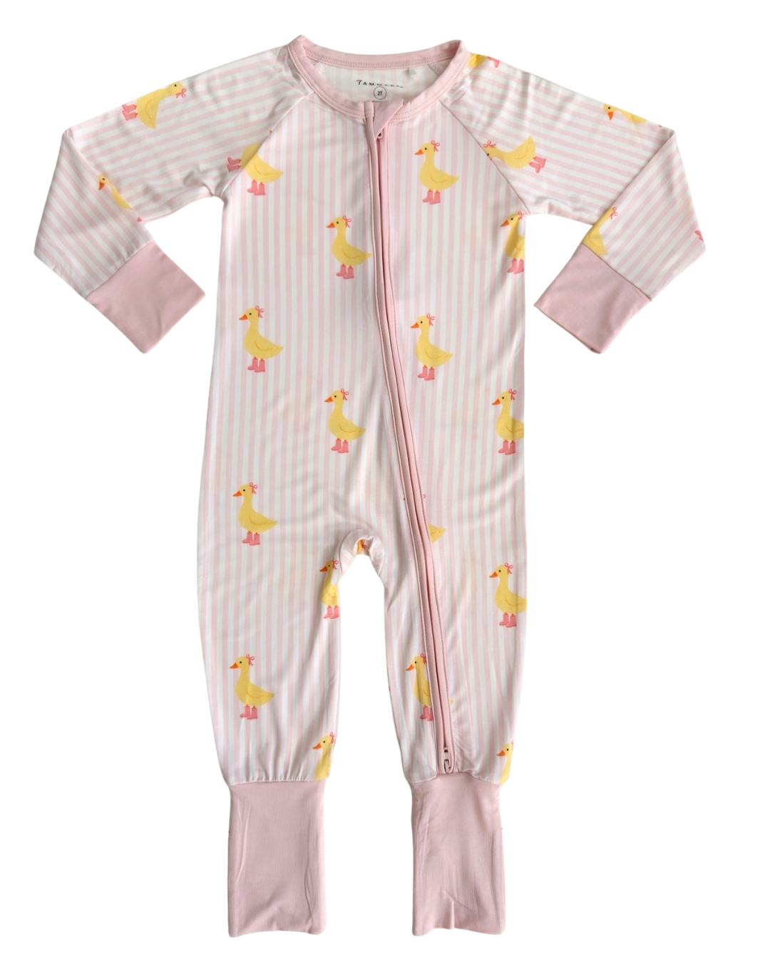In my Jammers - Pink Stripe Ducks Zipper Romper
