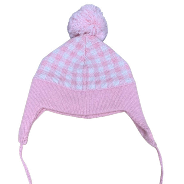 Hampton James Ear Flap Pink Check Hat