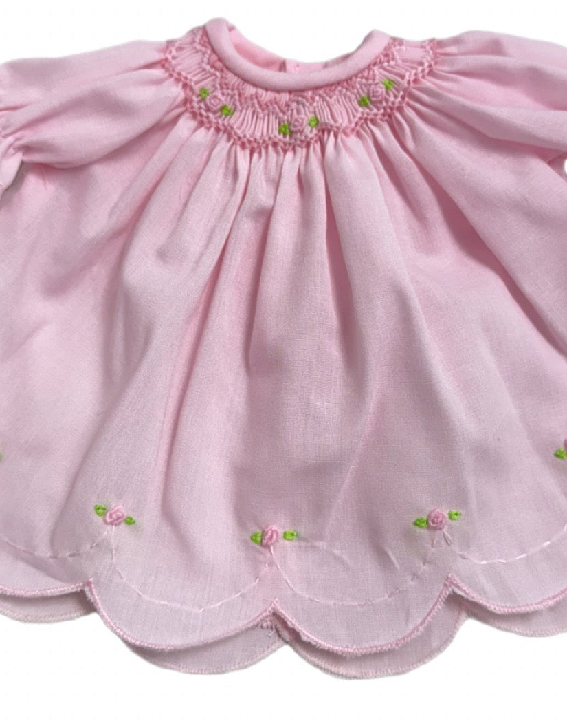 Hampton James Exclusive Rosalina Pink Scalloped 15" Doll Dress (Embroidery Included)