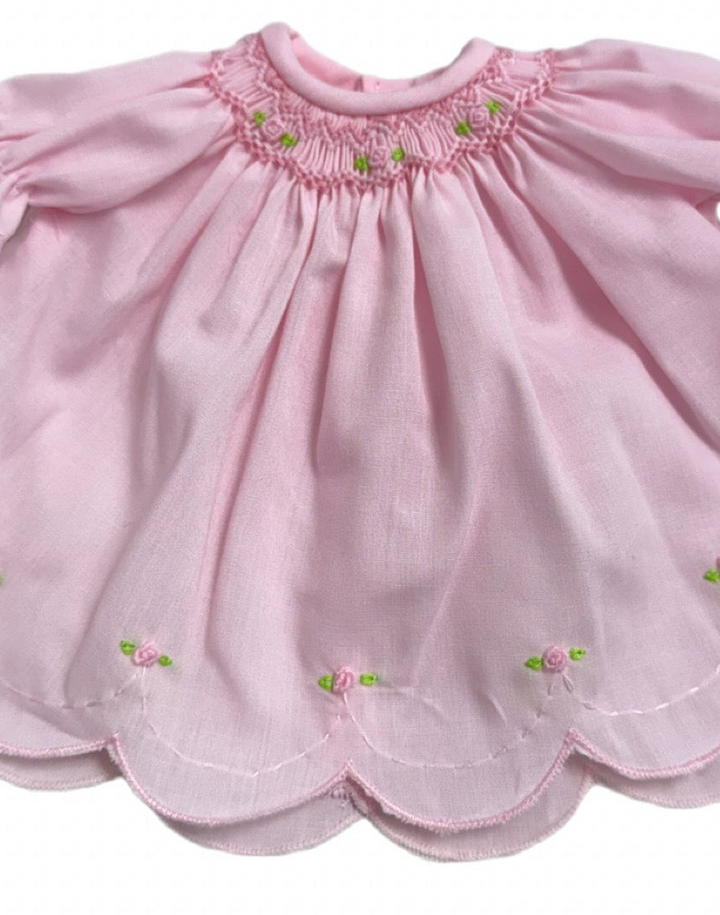 Hampton James Exclusive Rosalina Pink Scalloped 15" Doll Dress (Embroidery Included)