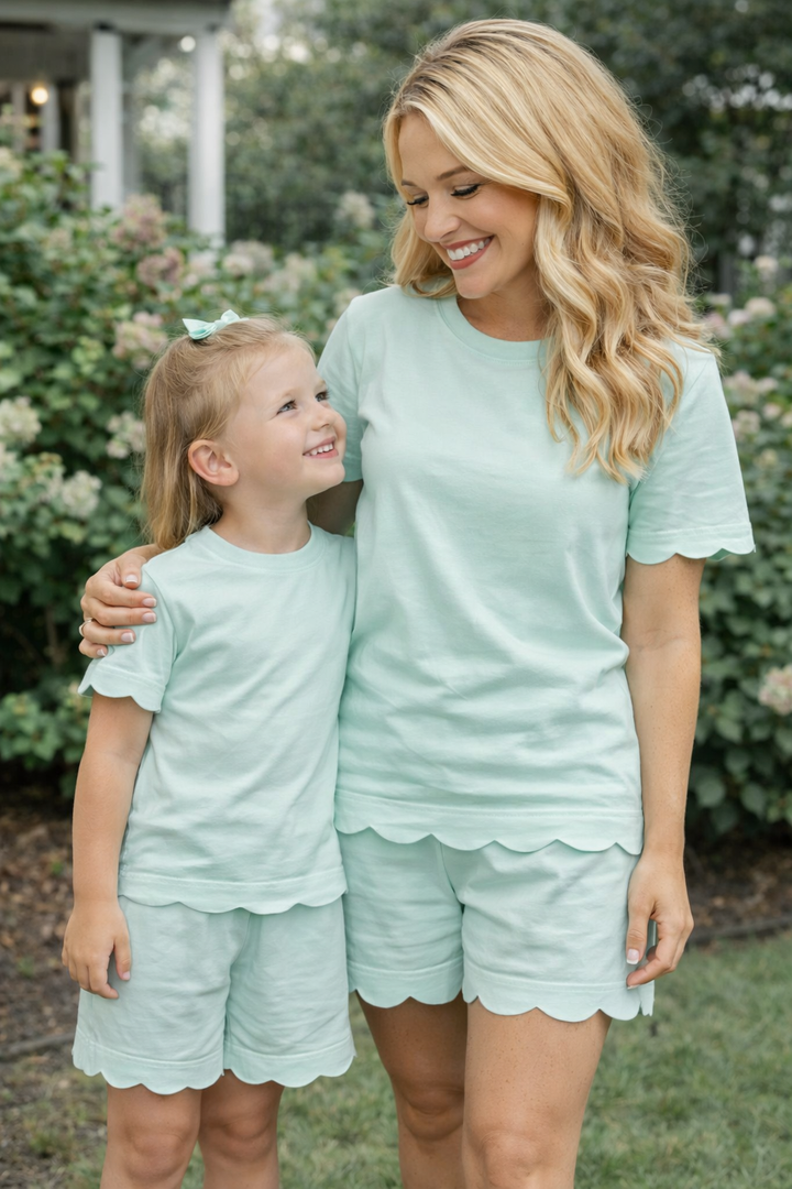 ADULT Hampton James Scalloped Cotton Short Set - Mint