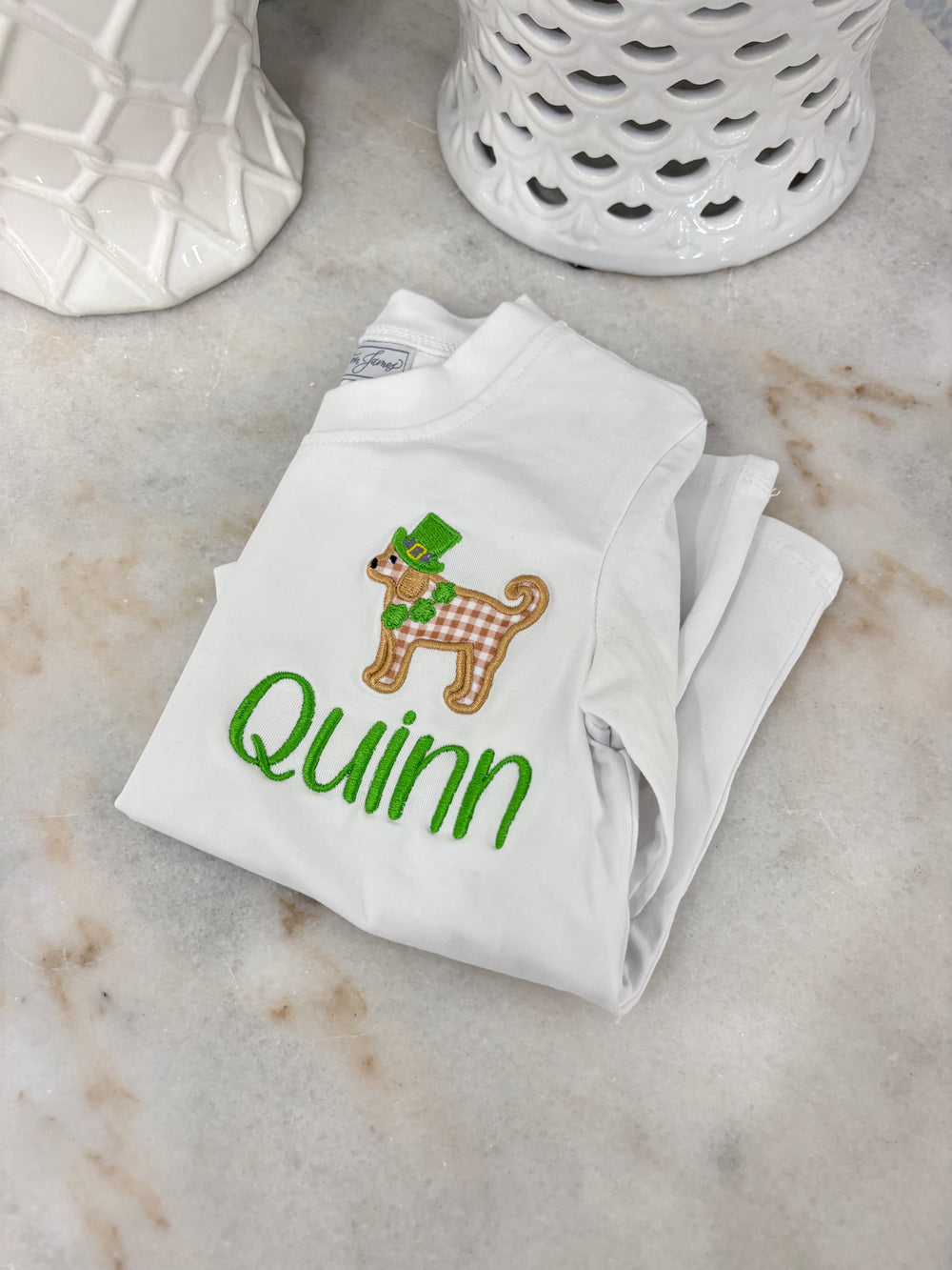 Appliqué Boy St Patricks Day Appliqué Shirt for boys - Hampton James Clothing - detail view