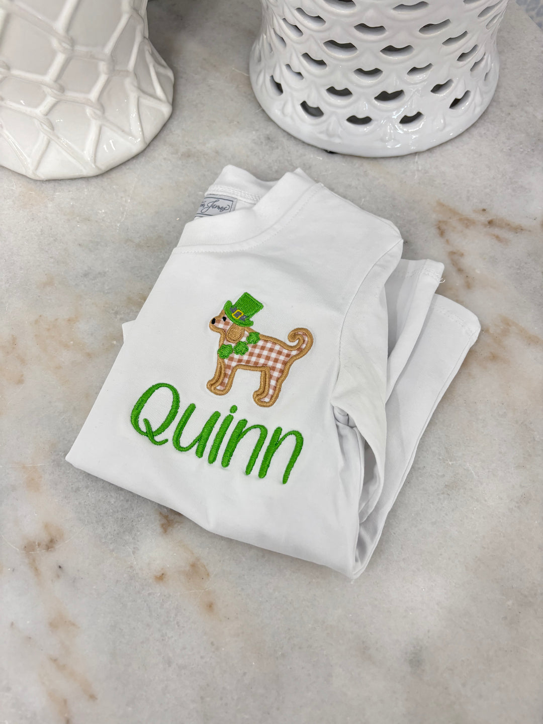 Appliqué Boy St Patricks Day Appliqué Shirt for boys - Hampton James Clothing - detail view