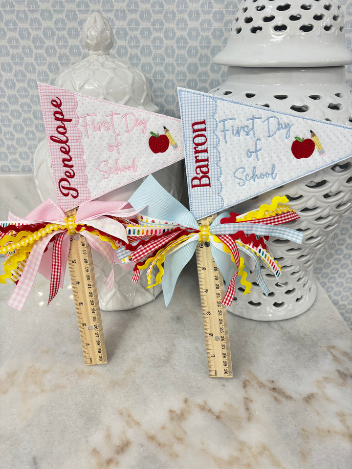 Blue First Day of School Custom Ruler Pennant