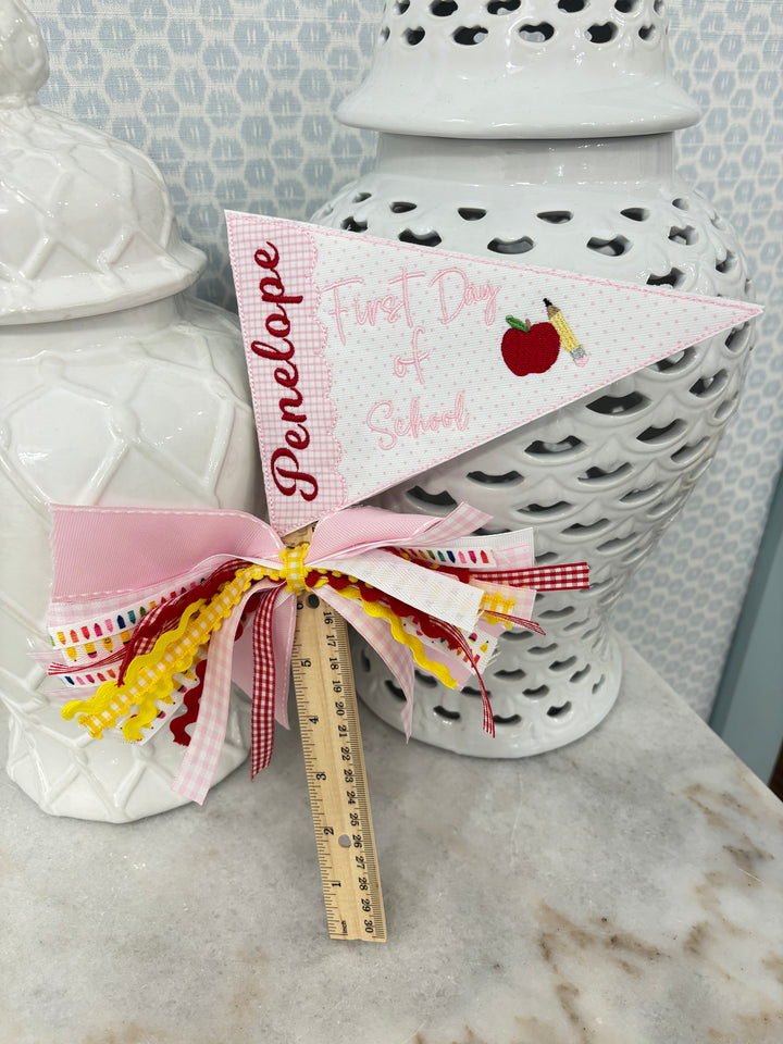 Pink First Day of School Custom Ruler Pennant