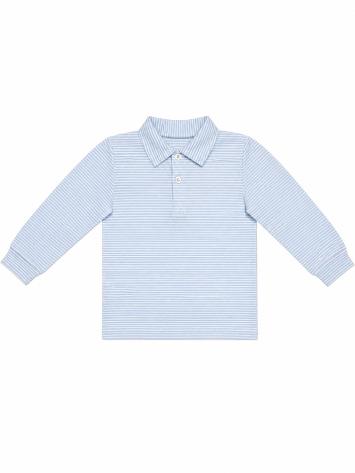 Light Blue Stripe Long Sleeve Polo