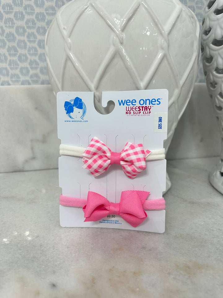 Wee Ones: Two Mini Grosgrain Hair bows on Matching skinny Nylon Bands