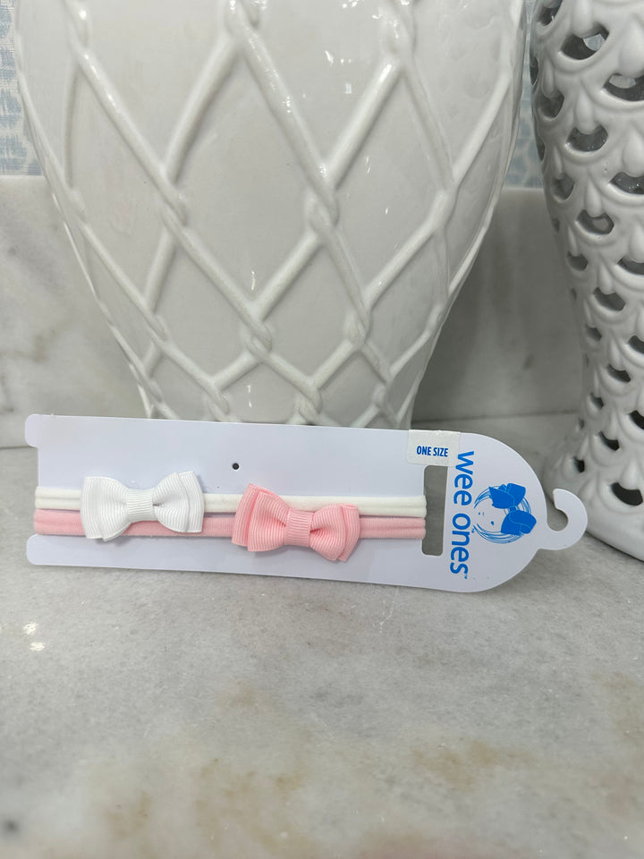Wee Ones: Two Mini Grosgrain Hair bows on Matching skinny Nylon Bands
