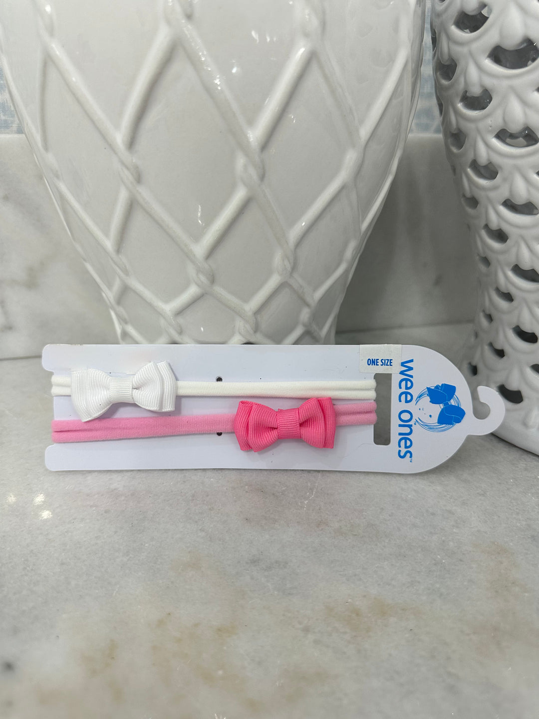 Wee Ones: Two Mini Grosgrain Hair bows on Matching skinny Nylon Bands