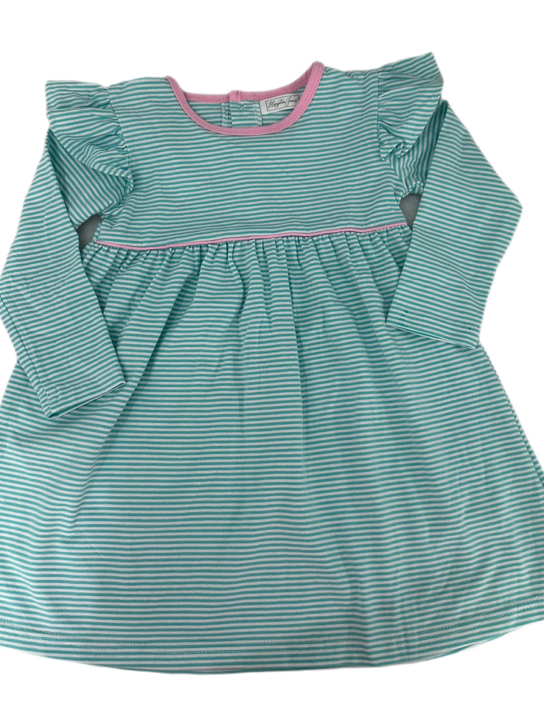 3T Teal Striped Dress w/ Pink Trim