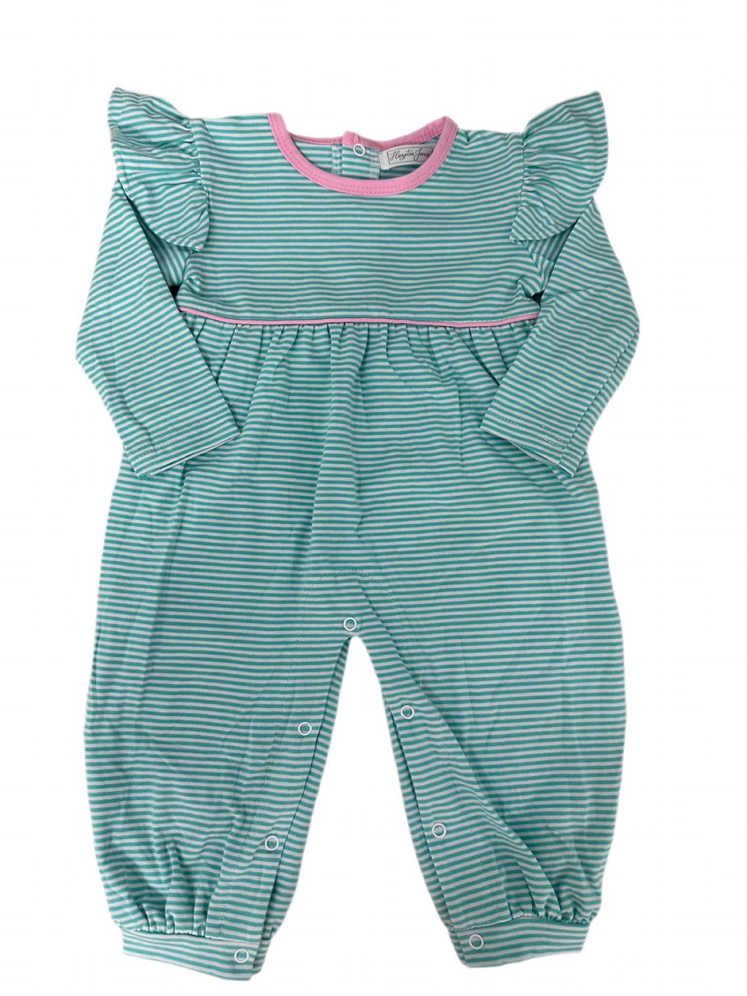 9m Teal/Pink Striped Ruffle Romper