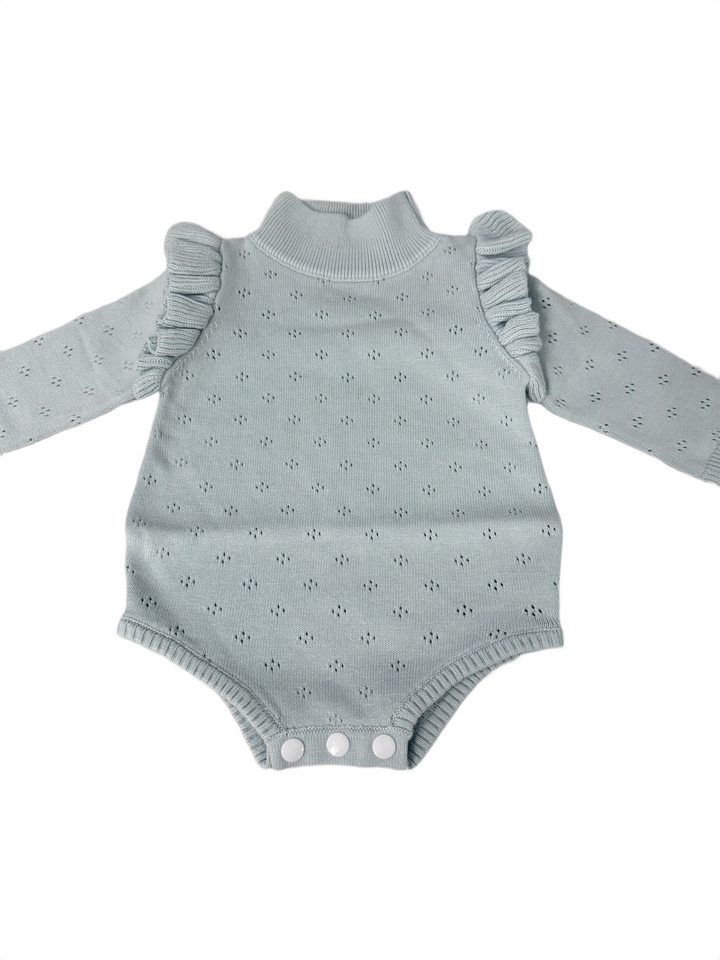 Turtleneck Pointelle Knit Bubble - Pale Blue - 3-6m