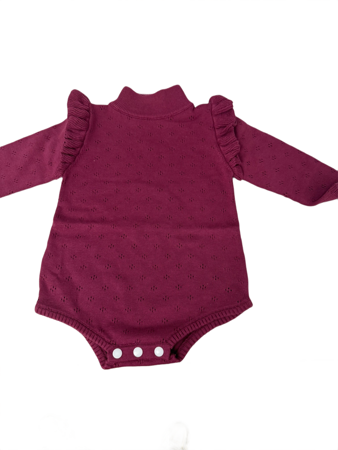 Turtleneck Pointelle Knit Bubble - Wine/Plum - 18-24m