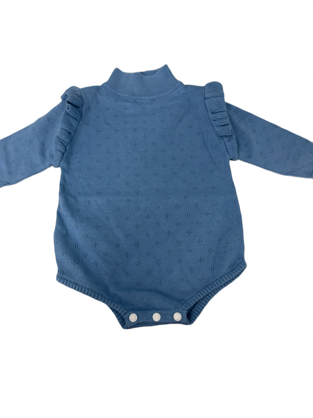 Turtleneck Pointelle Knit Bubble - Dusty Blue - 2T