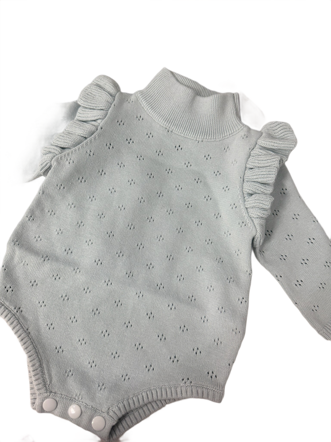 Turtleneck Pointelle Knit Bubble - Pale Blue - 3-6m