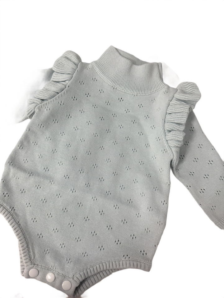 Turtleneck Pointelle Knit Bubble - Pale Blue - 3-6m