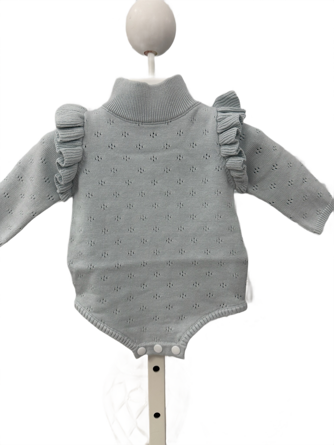 Turtleneck Pointelle Knit Bubble - Pale Blue - 3-6m
