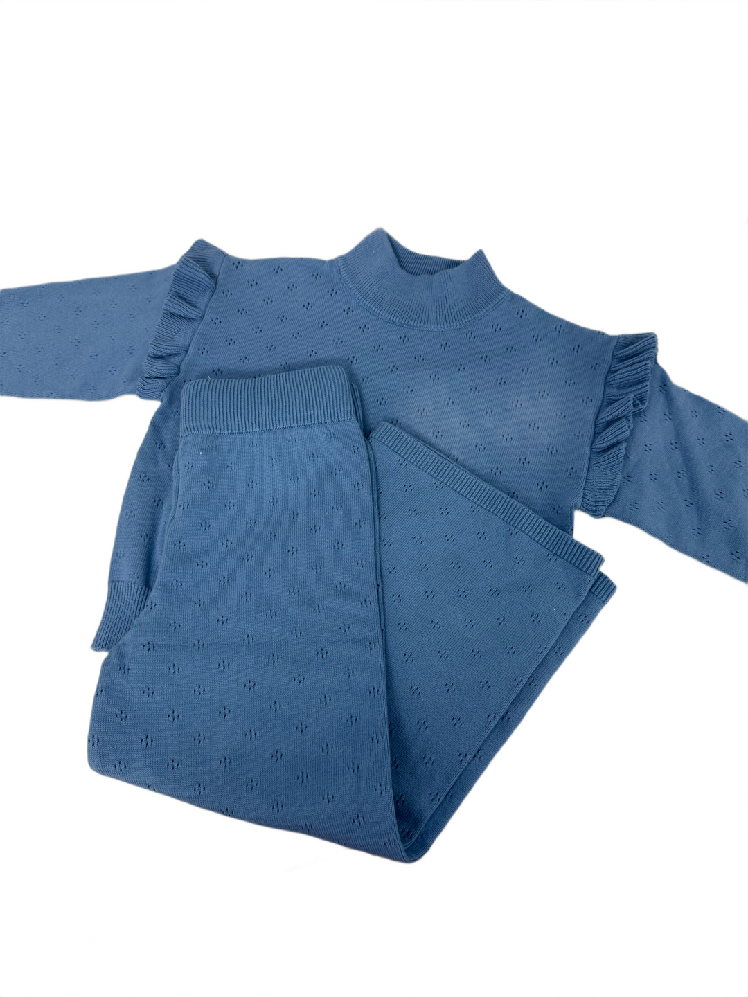 Turtleneck Pointelle Knit Set - Dusty Blue - 4T