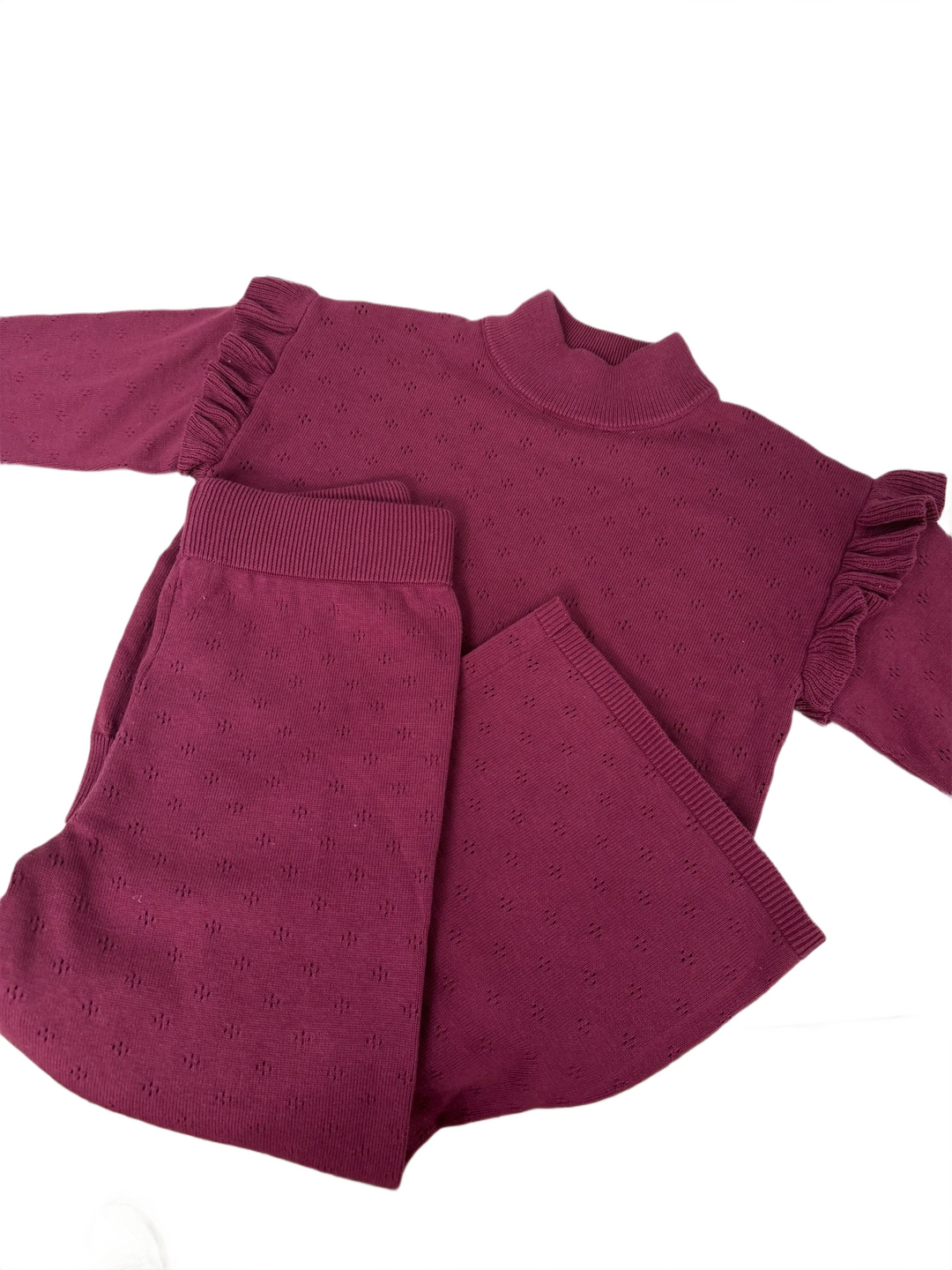 Turtleneck Pointelle Knit Set - Wine/Plum - 4T