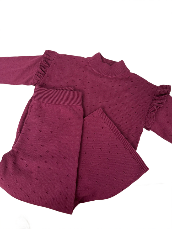 Turtleneck Pointelle Knit Set - Wine/Plum - 4T