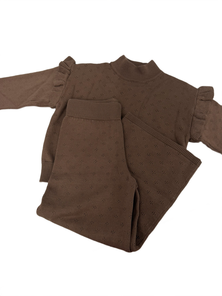 Turtleneck Pointelle Knit Set - Chocolate - 5T