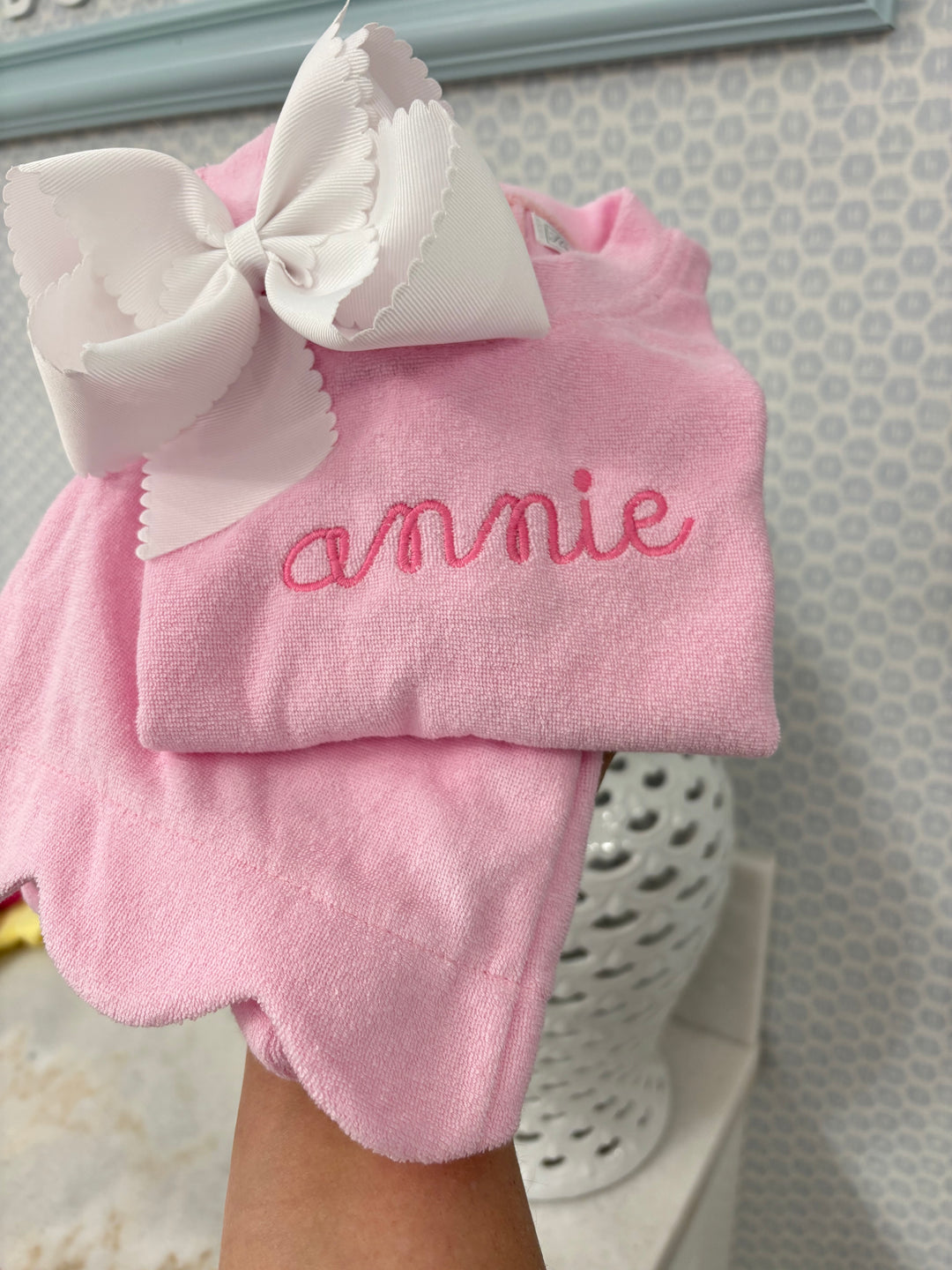 Hampton James Terry Short Set - Scalloped Light Pink