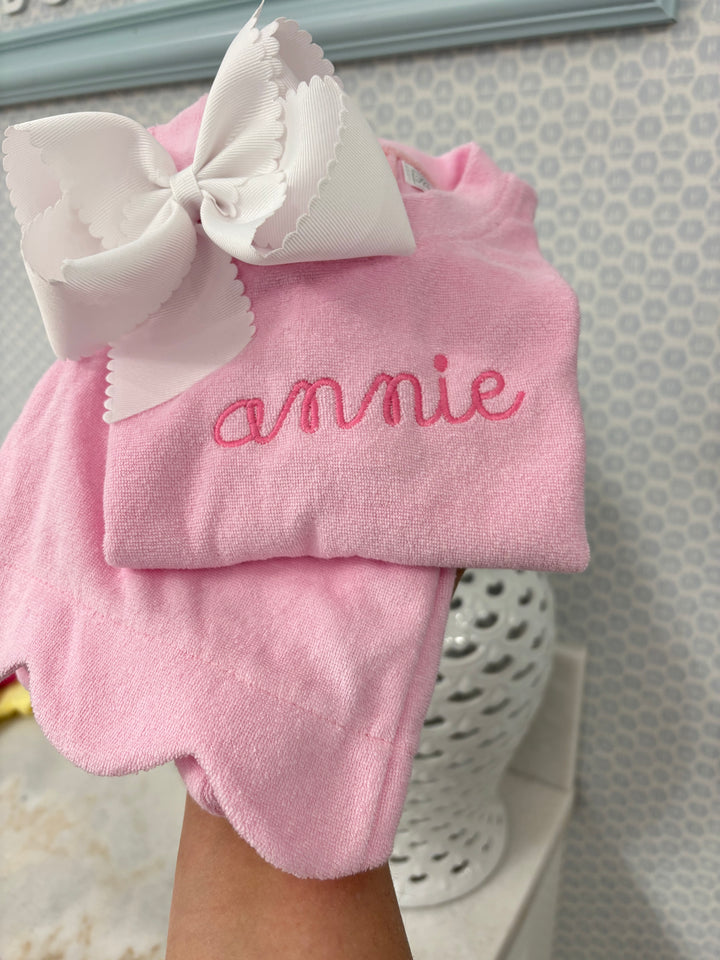 Hampton James Terry Short Set - Scalloped Light Pink