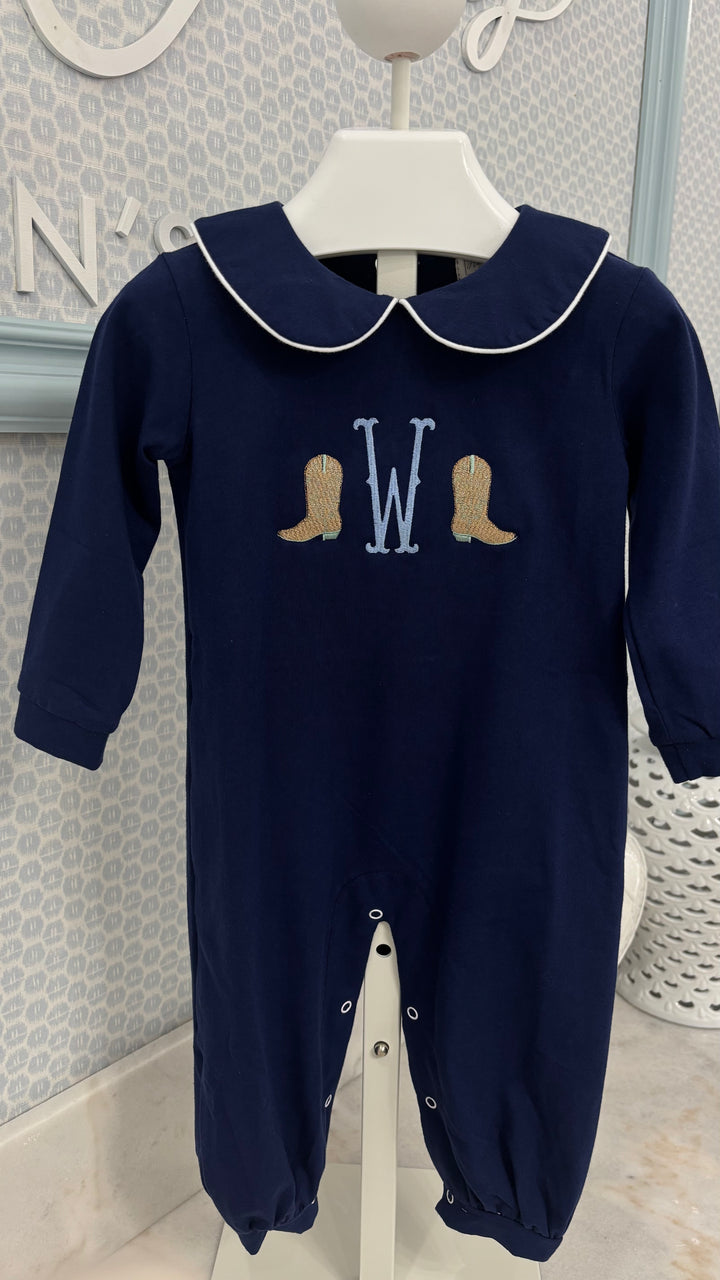 Carter Navy Long Sleeve Romper *Pre-Order Ships in October*