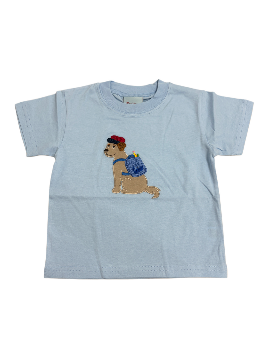 Smiley Crab: Light Blue Back to School Dog T-Shirt