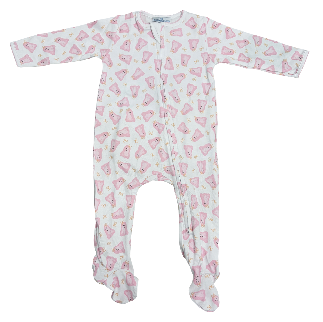 Magnolia Baby: Baby Boo Print Zip Footie - Pink