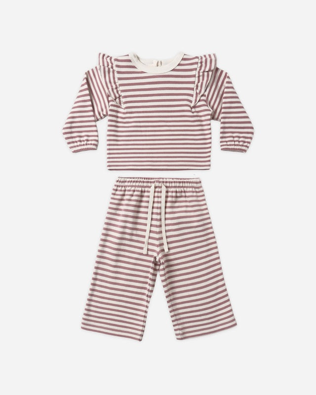 Quincy Mae - Ruffle Cozy Set Mulberry Stripe