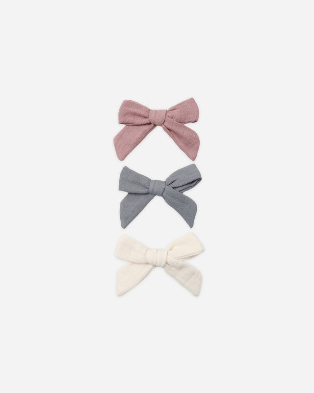 Quincy Mae - Bow w/ Clip, Set of 3 Mulberry, Slate, Natural