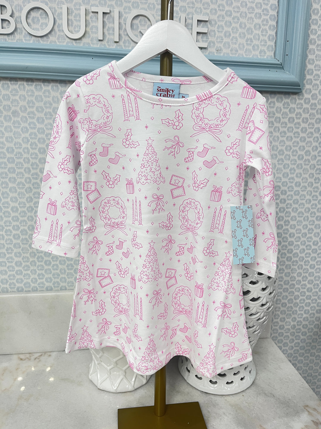 Smiley Crab: Light Pink Christmas Icons Dress