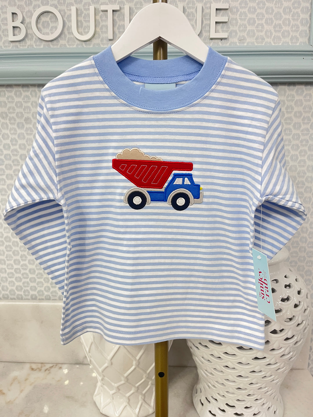 Smiley Crab: Light Blue Stripe Dump Truck Long Sleeve T-Shirt