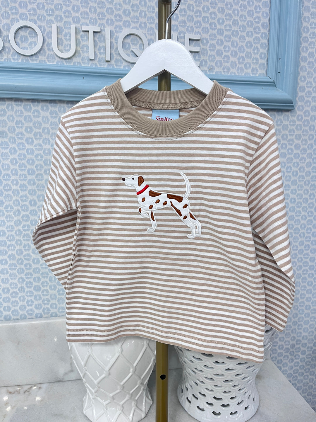 Smiley Crab: Tan Stripe Pointer Long Sleeve Shirt