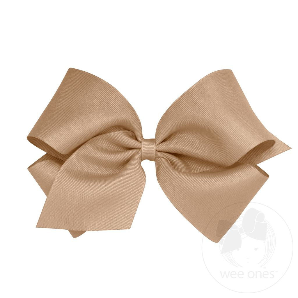 Wee Ones: Oatmeal Medium Classic Grosgrain Hair Bow (Plain Wrap)
