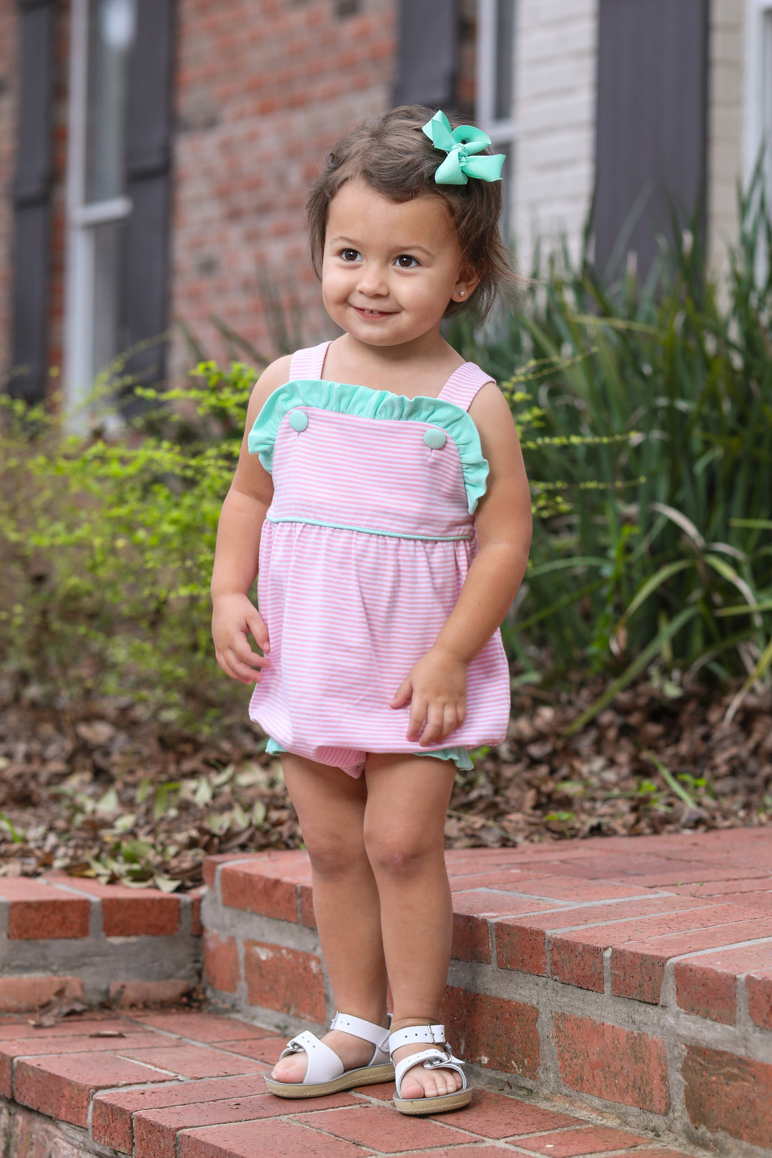 Lucy Sunsuit - Light Pink Stripe and Mint